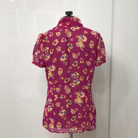 ASOS PUSSY BOW COLLAR FLORAL SHIRT BLOUSE PINK - Picture 4 of 8